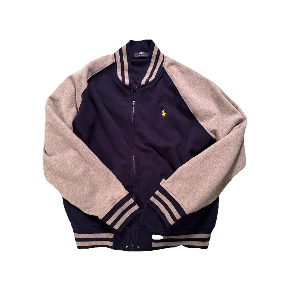 Vintage Ralph Lauren Polo Blue & Gray , Full Zip, Varsity  Jacket   size XL